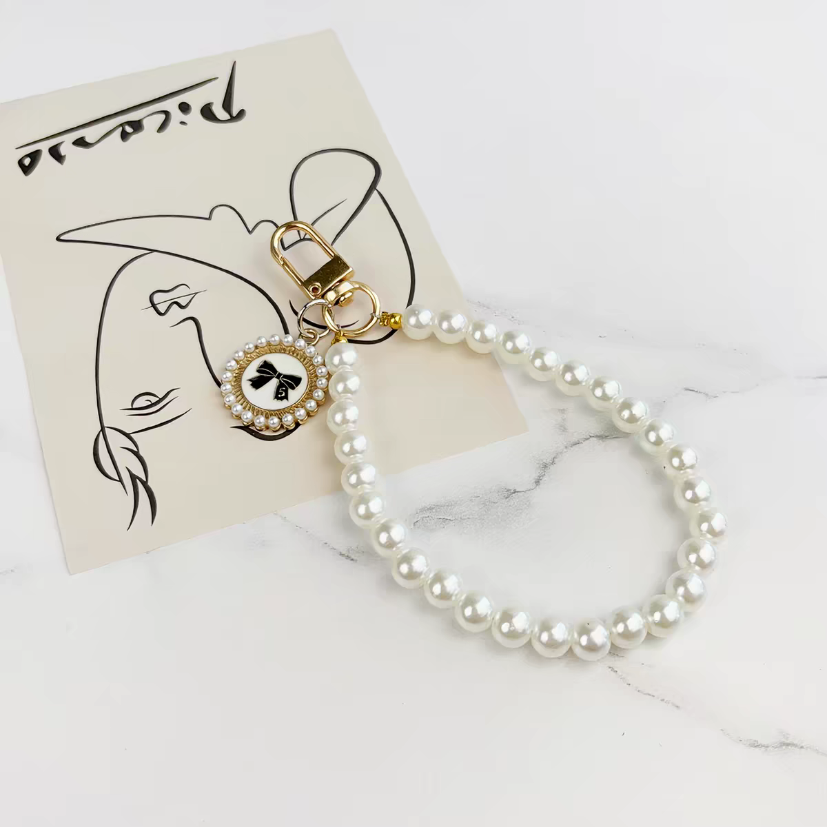 Elegant Pearl Phone Wrist Strap, Vintage Chanel Style Beaded Hand Lanyard, Fashion DIY Pendant Keychain Camera CCD Accessory for Cell Phone Case