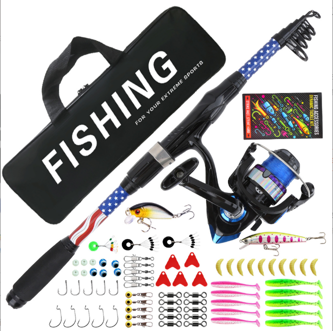 1.8M Starry Blue Telescopic Lure Rod Combo, Portable Spinning Reel Fishing Full Set with Tackle Accessories and Carry Bag for Beginner Anglers
