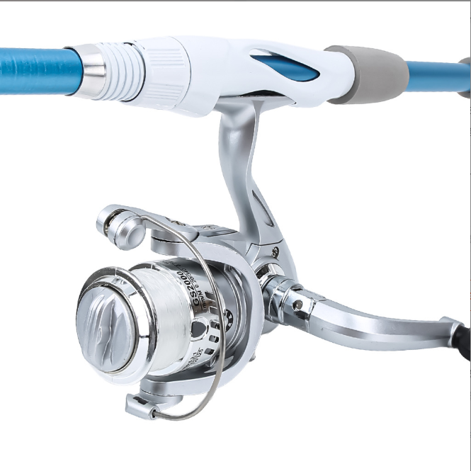 1.8M Telescopic Fishing Rod Combo, Blue & White Portable Spinning Lure Rod Kit with 2000 Spinning Reel, 100M Fishing Line, Lures Hooks & Carry Bag, Complete Fishing Tackle Set for Beginners Freshwater & Saltwater