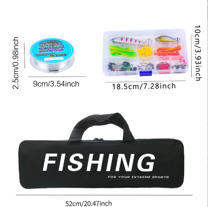 Complete 4‑Piece Spinning Fishing Rod Kit, 1.8M Gold Pattern Fishing Pole with 2000 Series Metal Spool Reel, 100M Fishing Line, Fishing Gloves, Assorted Lure Tackle Box and Carry Bag for Outdoor Fishing