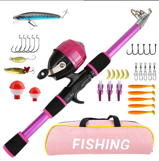 Beginner Kids & Teen Fishing Pole Kit, 150cm Telescopic Fishing Rod with Closed Spincast Reel, Lures Hooks Swivels Foldable Bucket Carry Bag for Boys Girls Outdoor Activity