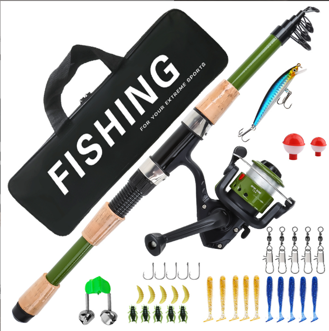 1.8M Telescopic Spinning Fishing Rod Reel Combo, Portable Collapsible Fishing Pole with Pre‑Spooled Fishing Reel, Complete Lures Tackle Kit and Fishing Gear Bag for Freshwater Saltwater Shore Fishing