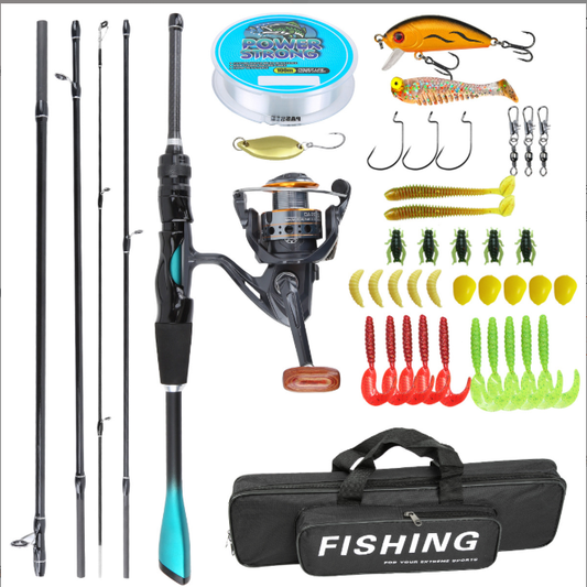 1.8 Meter 5‑Pieces Ultralight Spinning Fishing Rod Reel Kit, Complete Travel Fishing Tackle Set with 100M Line Soft Hard Lures Hooks Swivels and Carry Bag for Beginner Angler Trout Fishing