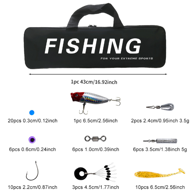 Complete Travel Fishing Kit 1.8M Black Red Collapsible Fishing Pole, SSR Pre‑Loaded Spinning Reel, Assorted Lures Hooks Sinkers Set, Lightweight Carry Bag for Outdoor Angling