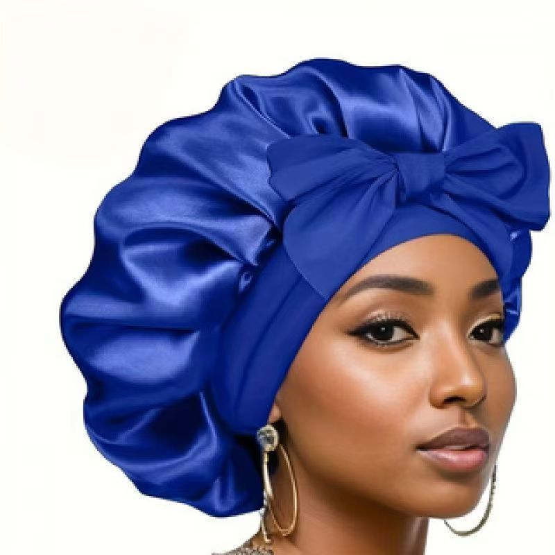 4 pcs Satin Bonnet with Bow Tie, Elastic Women Silk Hair Wrap, Fashion Large Satin Sleeping Cap Head Scarf for Hair Protection